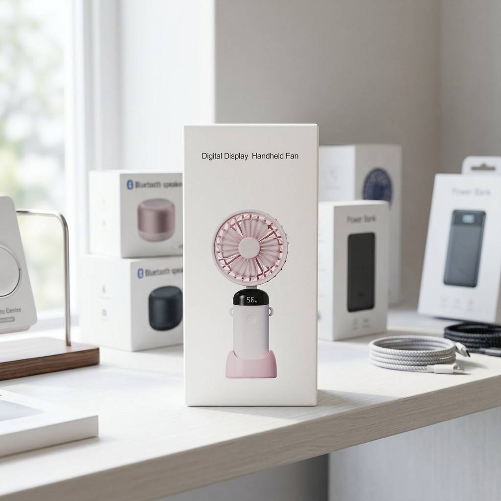 Mini Digital Display Handheld Fan with lanyard